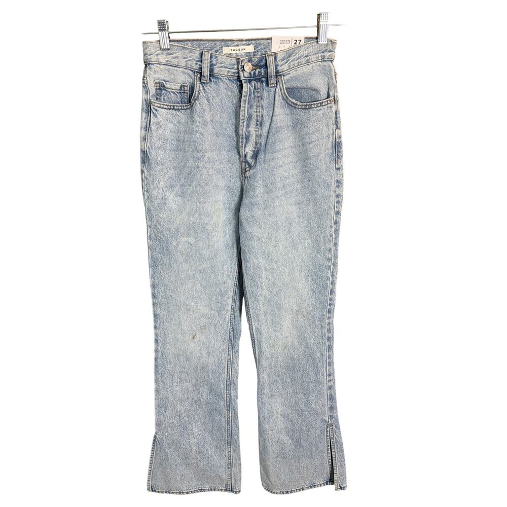 Pac Sun High Rise Bootcut Jeans Size 27 Light Wash Vintage Split Hem Denim NWT